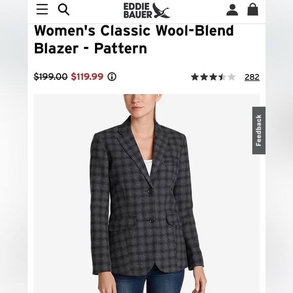 Eddie Bauer Red Black Wool Plaid Women’s Blazer Pockets Double Button Closure 6 - Picture 2 of 9